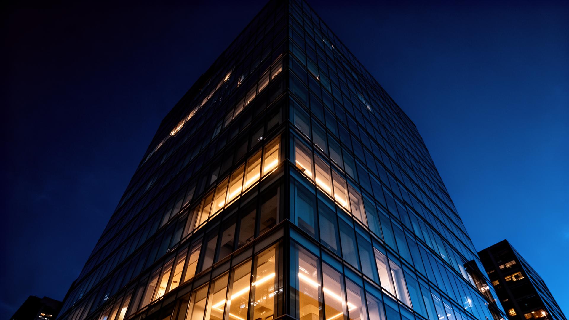 Glass skyscraper at night
